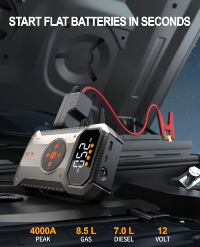 Portable Car Jump Starter with Air Compressor 4500A Power Pack 150 PSI Tire Inflator 12V Charger