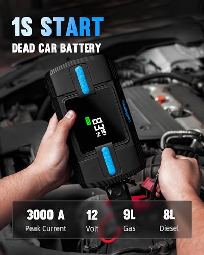 3000A 160PSI Car Jump Starter with Air Compressor & LCD Display