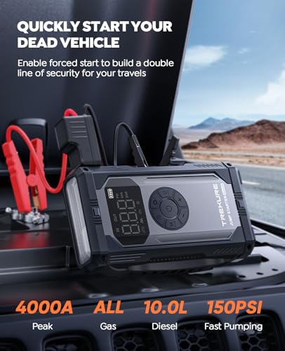 Portable Car Jump Starter & Air Compressor 4000A for Vehicles