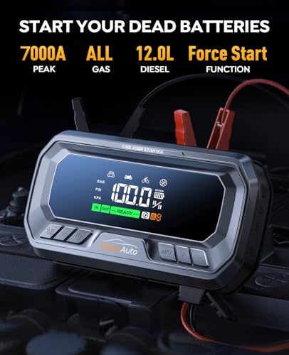 YaberAuto 10-in-1 Jump Starter with Air Compressor 7000A 160PSI 160W DC