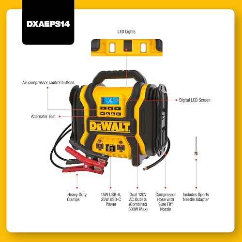 DEWALT DXAEPS14 2000 Peak Amp 12V Jump Starter with Inverter and Compressor
