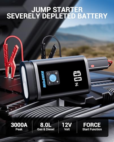 AVAPOW JP3 Jump Starter with Air Compressor, 3000A Battery Jumper for 8.0L Cars (150 PSI, 3X Faster)