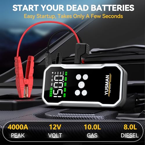 4000A Car Jump Starter with Air Compressor - 150 PSI, 10.0L Gas/7.0L Diesel